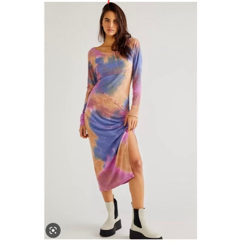 Free People True Colors Midi Tie Dye Dress Women’s XS EUC